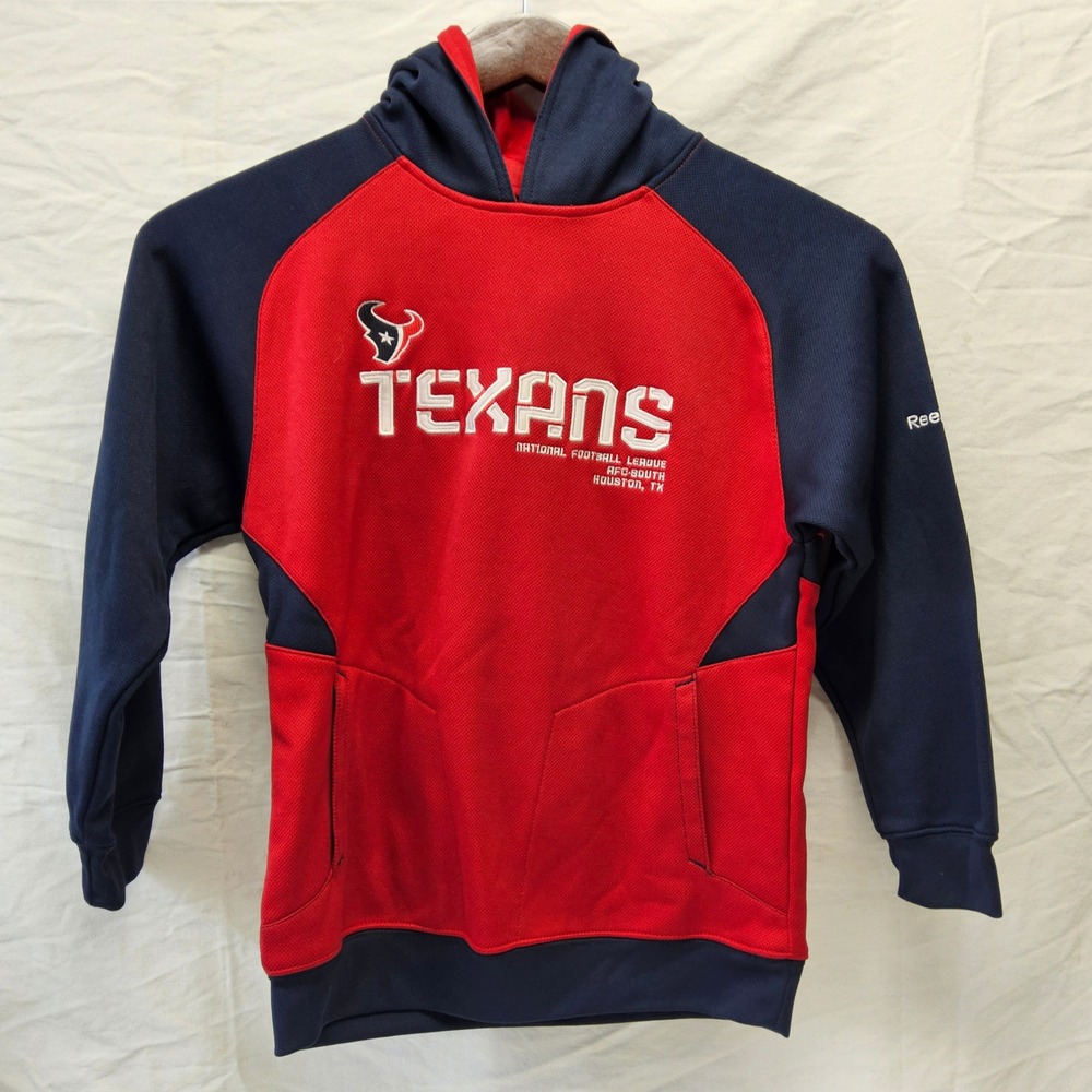Reebok Hoodie Kids Medium 10/12 Red Navy Houston Texans NFL On‎ Field Pullover